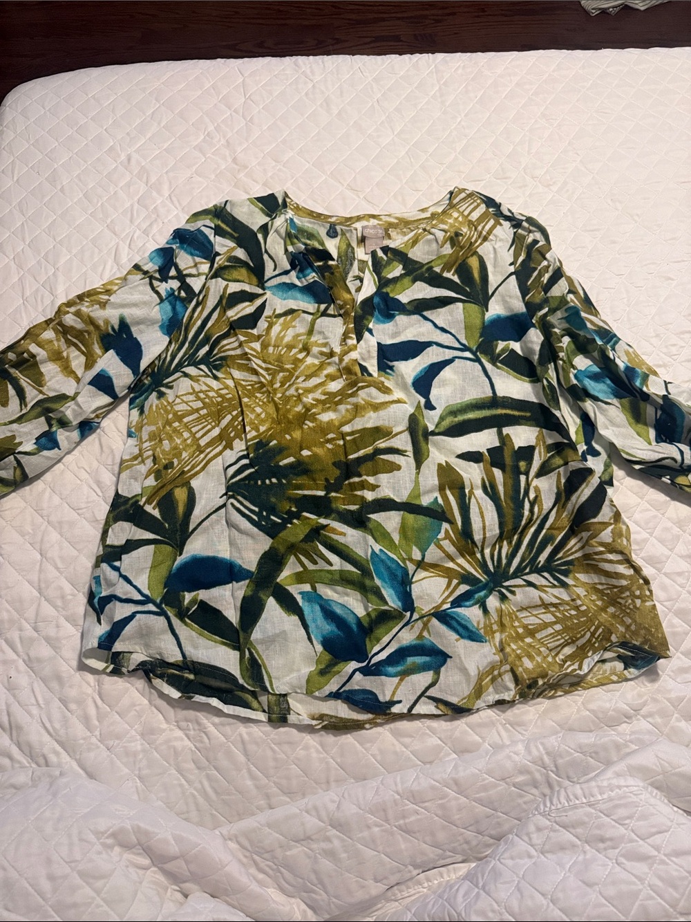 Chico's Green & Teal Tropical Print Blouse